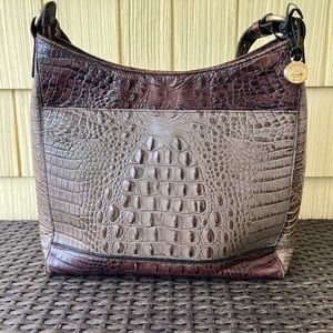 Black, brown, and gray embossed leather Brahmin shoulder bag